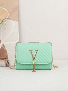 Bolso de mujer 2025 Nueva moda Bolso de hombro con bordado a rayas y decoración de borla en forma de V Bolso cruzado Disponible para dropshipping.