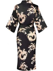 DandyChic Women's Long Floral Satin Robes Imitation Silk Sleepwear Bridal Dressing Gown For Bridesmaid Nightgownhalloween - Blue Red Floral - 查看 8