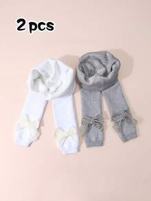 2 pièces Collants épais et chauds de longueur cheville avec décoration nœud papillon, convenant pour le port quotidien en automne/hiver