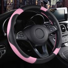 ISTN - Funda para volante de coche de 38 de cuero sintético transpirable para hombre estilo deportivo con color de contraste - Rosa - Ver 13