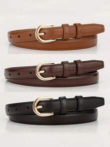 1/2/3pcs Semi-Oval Buckle Versatile Fashionable PU Leather Belt For Women - Multicolor - View 2