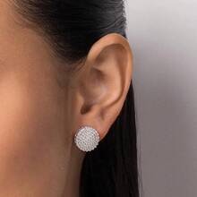 Rommanel 925 Silver Button Zirconia Earring - Silver - View 1
