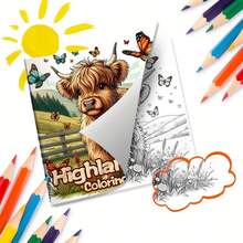 1 本高地牛涂色书，24 种单面图案，20.07x20.07 厘米，厚实光滑的纸张，轻松放松，是生日和节日派对的理想礼物 - 高地牛著色書 - 查看 9