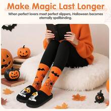 Pantuflas de calabaza de felpa acogedoras de Halloween, diseño esponjoso antideslizante - Cabeza de girasol negra - Ver 4