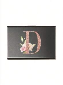 Estuche de tarjetas delgado con 6 ranuras para tarjetas, con patrón de iniciales de la A a la Z en color oro rosa, billetera portadora de identificación y tarjetas de crédito, minimalista y delgado de metal de aluminio, cartera RFID para mujeres y organizador de tarjetas de metal para hombres