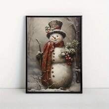 1 pieza Póster de lienzo, Póster de arte vintage navideño, Pintura de muñeco de nieve navideño Xmas Cottagecore Decoración de pared, Arte de pared para sala de estar, Decoración de pared para dormitorio, Decoración del hogar Decoración de habitación sin marco