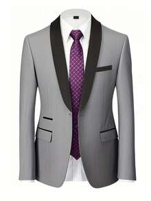 Men's Suit Elegant Men's Three-Piece Suit, Suitable As A Wedding Suit Or Business Suit. It Includes A Shawl Collar Suit Jacket, A Waistcoat And Matching Trousers, Featuring A Business Casual Style With A Solid Color, Simple And Sophisticated Design. Ideal For Occasions Such As Daily Casual Wear, Holiday Events, Business Settings, Weddings, Dances, And Commuting To Work, It Also Makes An Excellent Gift For Boyfriends Or Husbands. - Xám - Xem 2