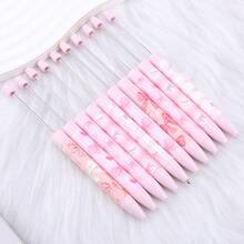 10pcs/Set New Pink Bow Beaded Ballpoint Pen, Cute Pink Beaded Silicone Barrel Plastic Pen, Valentine's Day Gift Craft Making