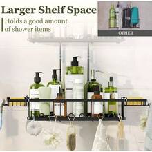 Shower Caddy Hanging: Adjustable Height Organizer Over Showerhead - Black Rustproof Shower Shelves With Hooks 2 Soap Holders - Black - View 5