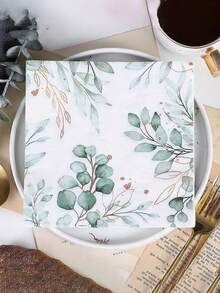 60/20PCS Disposable Paper Napkins With Green Foliage Eucalyptus Leaves Design,Western Food Party Printing Napkins For Birthday, Weddings, Holidays, Halloween, Christmas, New Year, Party Supplies,Supplies Table Decorations,13* 13 Inch
