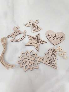 6 قطع/عبوة زينة عيد الميلاد الخشبية - نجمة الثلج، حصان أرجوحة، نجمة خماسية، شجرة الحب، زينة شجرة عيد الميلاد، مناسبة لشجرة عيد الميلاد، زينة معلقة لعيد الميلاد، ديكور عطلة الشتاء، حرف خشبية خفيفة الوزن، ديكورات عطلة متينة، ديكور عطلة مسطح، هواية الحرف الموسمية