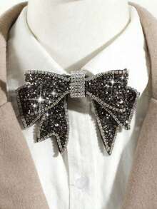 1 Piece Of Fashionable Black Shiny Rhinestone-Studded Bow Tie Brooch For Women, Suitable For Parties, Gift-Giving, Stage Performances, Wedding Hosts, Collar Accessories, Women's Accessories, Teacher Gifts, And Women's Neckties.