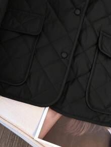 Fashionable Patchwork Quilted Collar Long Sleeve Loose Padded Coat With Pockets And Buttons