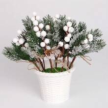 8Pcs Christmas Snowy Pine Branches With Berries And Holly - Ideal For DIY Christmas Tree Ornaments And Festive Home Decor