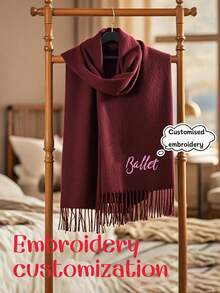 1pc Personalized Embroidered Cashmere Scarf For Women, Soft & Comfortable Solid Color Scarf, Mid-Length Shawl Wrap Warm Neck Gaiter, Suitable For Daily Wear, Gift For Family & Friends, Ideal For Christmas, Halloween - Multicolor - View 10