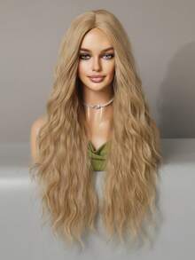 7JHH WIGS 28 Inch Loose Long Wave Blonde Wig For Fashion Women Gorgeous Middle Part Wavy Wig, Soft Synthetic Heat Resistant Fiber Hair Dark Golden Replacement Wigs For Girls Daily Wear, Music Festival Party Use - Gold - View 6