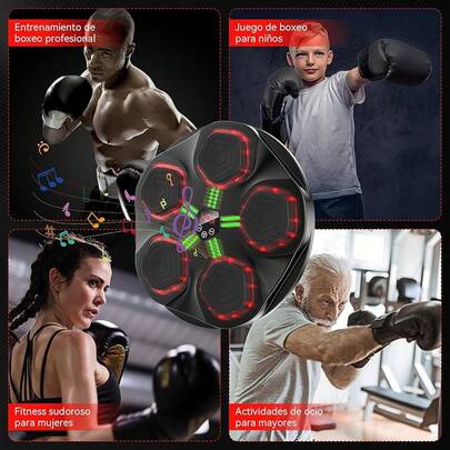 Maquina de Boxeo Musical con 2 Pares de Guantes,Musical Boxing Machine Recargable Bluetooth,Diseño Antirruido,Ajuste de 9 Velocidades,Box Musical de Pared para Adultos,Niños,Interior,Gimnasio