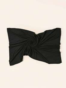 1pc Soft Solid Color Jersey Headscarf Plain Long Scarf Wrap Turban Women's Versatile Daily Headwear - 黑色 - 查看 2