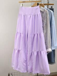 Women's Solid Color Loose Wide Leg Patchwork Design Casual Elegant Pants, Suitable For Spring, Summer, Autumn, Winter, Fashion, Versatile, Suitable For Vacation, Travel, Music Festival, Date, Commute - Purple - View 1