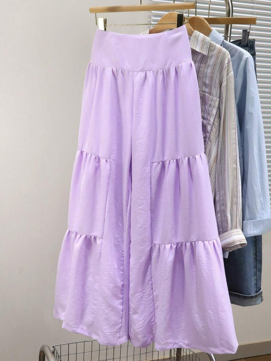 Women's Solid Color Loose Wide Leg Patchwork Design Casual Elegant Pants, Suitable For Spring, Summer, Autumn, Winter, Fashion, Versatile, Suitable For Vacation, Travel, Music Festival, Date, Commute - Purple - View 1