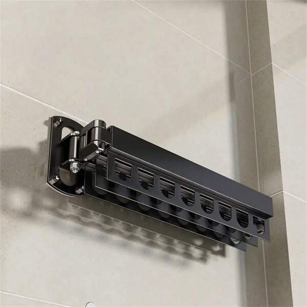 1 pezzo Stendibiancheria pieghevole in metallo moderno, design a più scomparti salvaspazio, senza elettricità necessaria, adatto per balcone e organizzazione armadio, uso interno/esterno, stendibiancheria da balcone | Design moderno | Stendibiancheria, 1 pezzo Stendibiancheria pieghevole in acciaio inossidabile - Finitura lucida, design a incasso a parete, adatto per balcone e uso interno, stendibiancheria a parete salvaspazio - Appendiabiti in alluminio pieghevole ed estensibile (Viti di espansione inviate a caso)