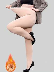 1pc Plus Size Women's Winter Thermal Lined Tights, 80g/240g/330g Thick Warm Tights, Available In Black And Beige, Provide Slimming Compression Effect, Cozy