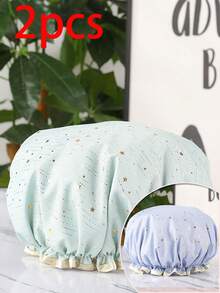 Waterproof Double-Layer Shower Cap Elastic Shower Hair Cap For Men, Women & Adult Kitchen Oil-Proof Face Mask Cap (For Shower Use To Prevent Hair Wetness, Not Suitable For Sleeping) Sleep Bonnet,Summer,Beach,Hat - 2pcs (various Styles) - View 17
