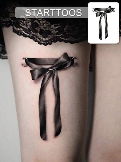 STARTTOOS Large Floral Arm Tattoo Sticker - Sexy Y2K Bow Leather Buckle Pattern Temporary Fake Tattoo, Suitable For DIY Anime Convention, Carnival, Music Festival, Valentine's Day, Party Holiday Gift, Waterproof Realistic Tattoo Sticker For Wrist, Ankle, Shoulder, Neck, Collarbone, Body Skin