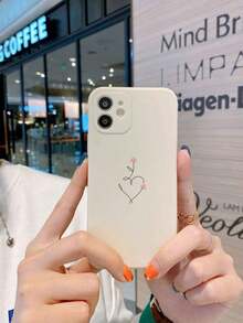 1pc Pink Large-Hole Plain Leather Texture Heart Pattern Scratch-Resistant Phone Case Compatible With Iphone 11/12/13/14/15/16 Pro Max Waterproof Shockproof Anti-Fall - 款式1(1pc) - 查看 3