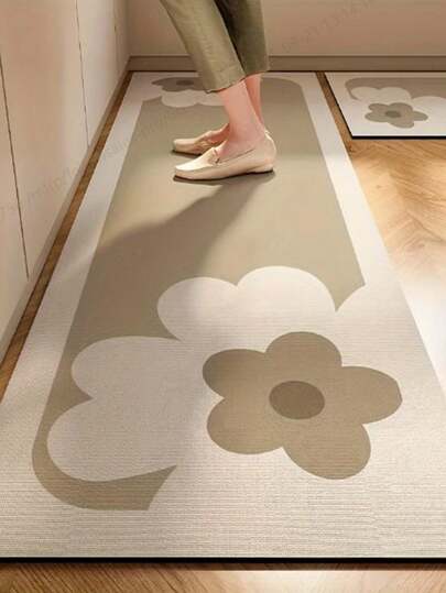 [HOT!!!] 1pc Silica Gel Foam Kitchen Mat, Luxury Coffee-Colored Cartoon Floral Pattern, Cushioned Anti-Fatigue Kitchen Rug, Approx. 3mm Thick Silica Gel Absorbent Kitchen Mat, Customizable Size, Simple Silica Gel Soft Rubber Mat Suitable For Kitchen, Bathroom, Entryway, Laundry Room, Living Room, Etc.