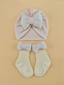 0-6个月婴儿四季花朵弹性头带帽子和袜子套装，新生儿无檐便帽礼盒，婴幼儿头饰配饰套装