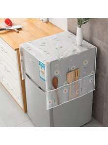 1pc INS Style Multifunctional Refrigerator Dust Cover With Pocket - 60x180cm/55x130cm, Suitable For Single/Double Door Refrigerator, Oil/Water Resistant PET Fabric, Kitchen/Home Decor Storage, Spring To Summer, Floral - Multicolor - View 4