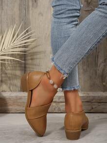 Fall/Winter Plus Size Women's New Arrival Ankle Pointed Toe Chunky Heel Mid-Heel Boots - Khaki - View 3