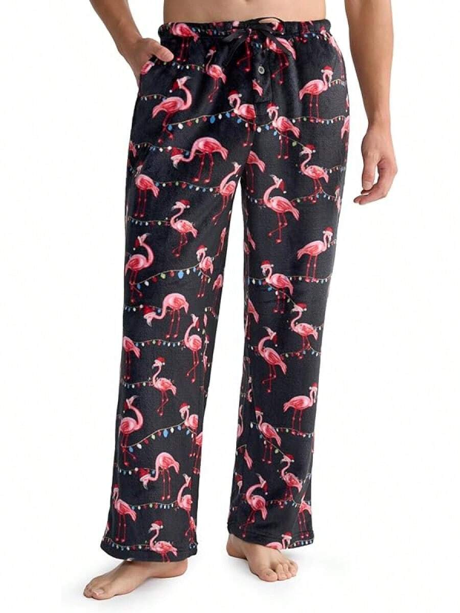 Mens Pajama Pants Soft Flannel Fleece Pajama Bottoms Sleep & Lounge Pants With Pockets And Drawstringhalloween - 聖誕燈 - 查看 1