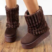 lunryet Women's Platform Fur Boots, Fuzzy Fleece Lined Ankle Booties, Anti-Slip BONA-6 - 棕色 - 查看 10