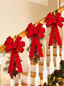 2Pcs Large Christmas Bow,Red Christmas Bows Outdoor Decorations,12"X20" Large Velvet Wreath Bow With Glitter String Gold Edge For Xmas Tree Topper Home Front Door Decor,Christmas Tree Topper Bow, Christmas Home Wreath Tree Decoration - Multicolor - View 2