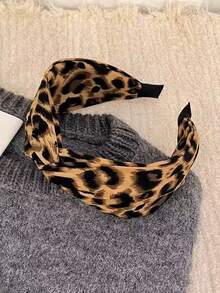 1pc 6.3in/16cm Women's Wide Fashion Versatile High-End Elegant Leopard Print Elastic Twist Headband, Minimalist Hair Accessory Suitable For Daily Casual, Party, Commute, Vacation, Ponytail