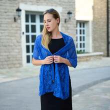 Women's Lace Shawls And Wraps For Formal Evening Party Dress,Bride Bridesmaid Shawl Veil For Wedding - 寶藍色 - 查看 2