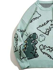 ANDREILEE 男士长袖恐龙图案毛衣 - 薄荷綠 - 查看 4