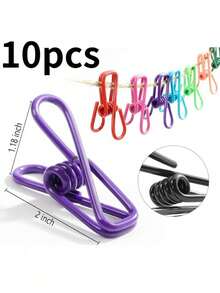 Chip Clips, Utility PVC-Coated Steel Clip For Food Package, Chips Bag, Clothes, Parper, Pack Of 10, 2 Inch - Multicolor - View 2