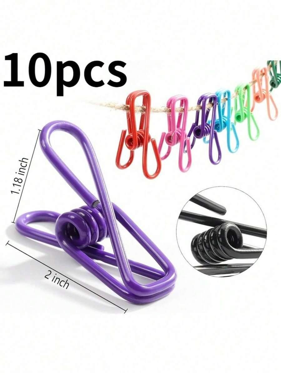 Chip Clips, Utility PVC-Coated Steel Clip For Food Package, Chips Bag, Clothes, Parper, Pack Of 10, 2 Inch