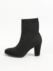 Women's Chunky Block High Heel Ankle Boots Pointed Toe Winter Dressy Short Booties - màu đen - Xem 8