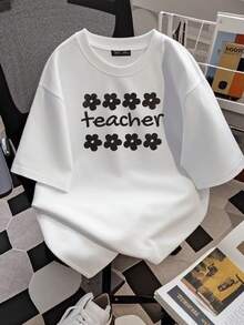 Women T-Shirt Print Daisy Teacher Shirt, Boho New Teacher Shirt, Teacher Appreciation, Back To School Shirt, Elementary School Teacher Shirt Soft T-Shirt For Women Casual Designer Clothes Graphic Women Top Graphic Tees Stylish Comfortable Unisex Fashion Casual Stretched - White - View 3