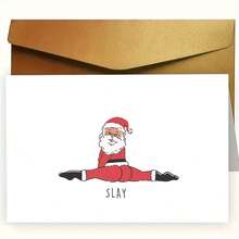 有趣的圣诞老人杀戮圣诞贺卡 - 圣诞老人分裂姿势与“杀戮”文字 - 红色和黑色节日贺卡，适用于办公室、派对或礼物 - 圣诞派对装饰 - 圣诞老人杀戮圣诞老人设计、圣诞贺卡、节日文具、俏皮设计、优质纸质材料、办公文具、古怪文具、耐用文具、办公室工作人员、新奇圣诞贺卡、贺卡、带信封的卡片