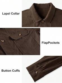 Men's Corduroy Shacket With 4 Pockets (Chest & Side Slant) Button Down Work Jackets Casual Long Sleeve Shirt Jackethalloween - 咖啡-1 - 查看 2