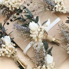 1/2/4/6/10/12/20pcs Mini Dried Flower Bouquet, Suitable For Groomsmen Boutonniere, Wedding Cake Decor, Boho Home Decor, Party Favors, Cake Decorations, Vintage Bouquet, Bohemian Style, Handmade Bouquet, Everlasting Flowers, Mini Bouquet, Small Bouquet, Home Stylist, Event Planner - White - View 5