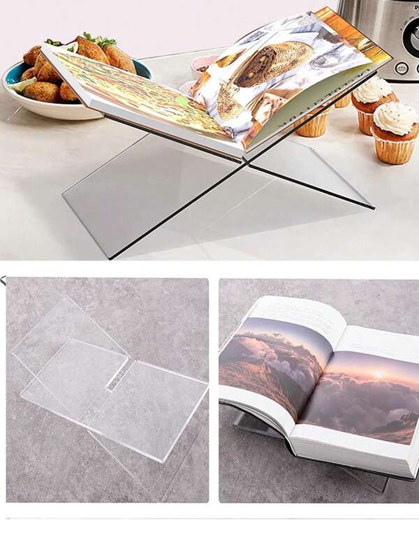 Soporte de lectura tipo X de acrílico, base para libros, soporte para libros, estante para libros, álbumes de fotos, revistas, estante de exhibición tipo X, soporte para libros, bandeja de lectura