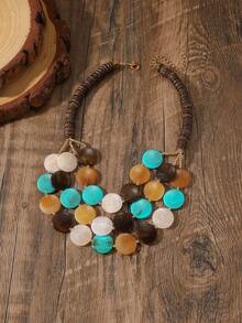 1pc Resin & Coconut Shell Handmade Beaded Multi-Layer Necklace, Short Necklace Suitable For Beach, Travel, And Daily Wear