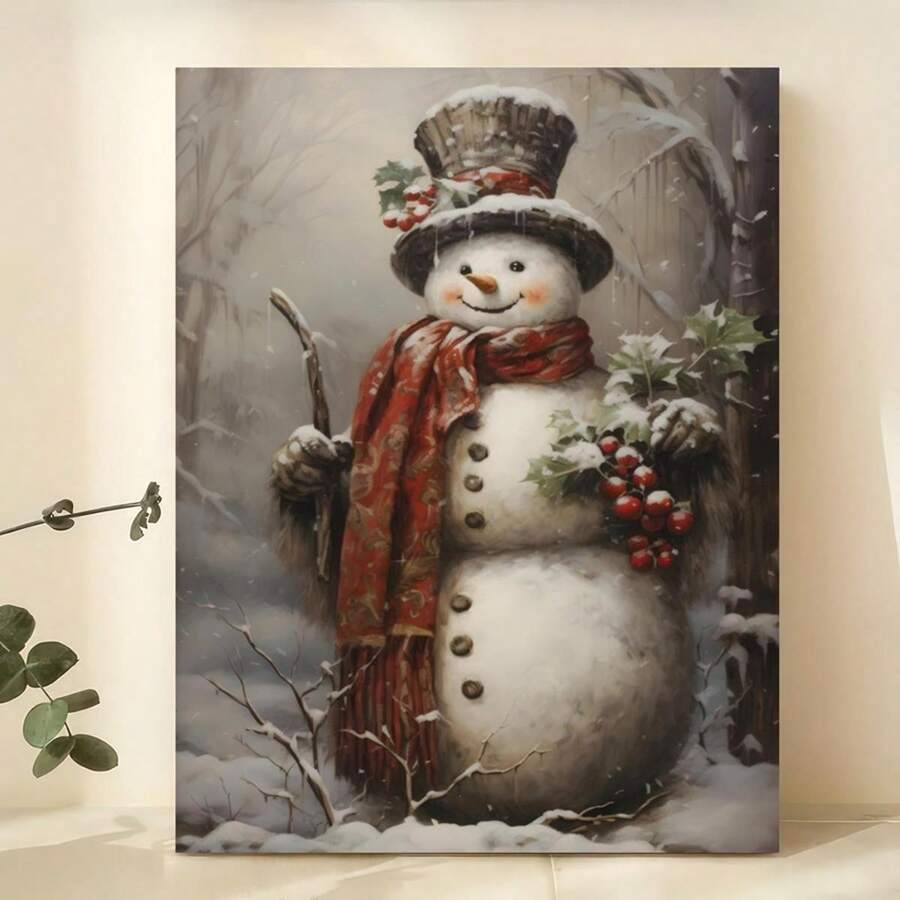 1 pieza Póster de lienzo, Póster de arte vintage navideño, Pintura de muñeco de nieve navideño Xmas Cottagecore Decoración de pared, Arte de pared para sala de estar, Decoración de pared para dormitorio, Decoración del hogar Decoración de habitación sin marco