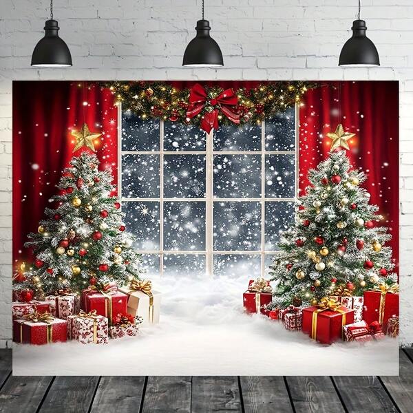 1 pezzo Sfondo natalizio per finestra, decorazione da parete in poliestere per le vacanze natalizie, sfondo per feste di Natale, accessori per fotografia di ritratti per attività di celebrazione del Natale